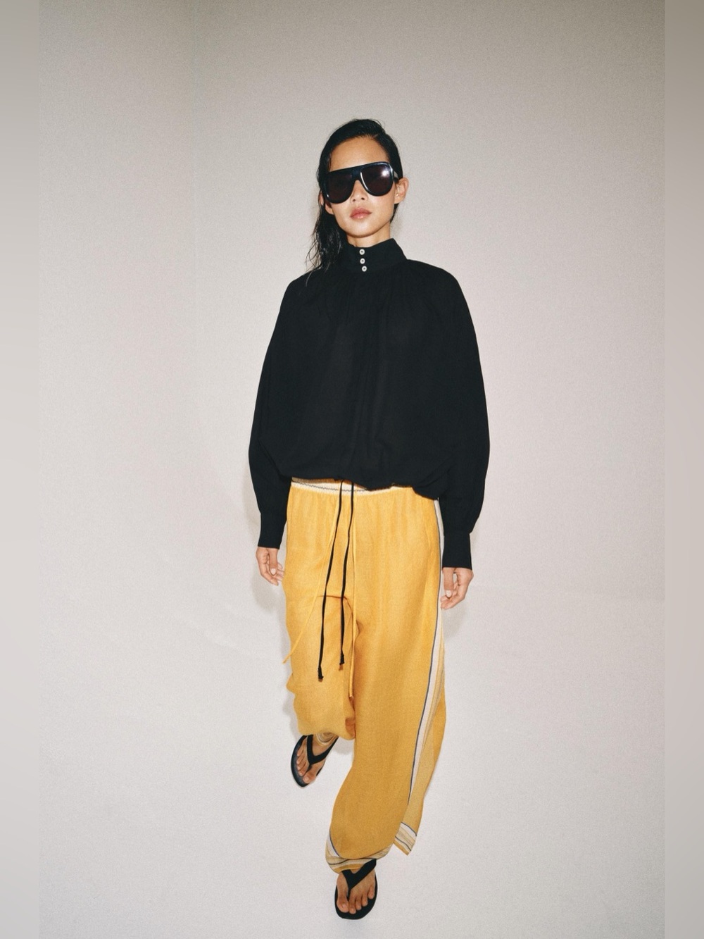 Zara Black Oversized Lightweight Button-Up Blouse